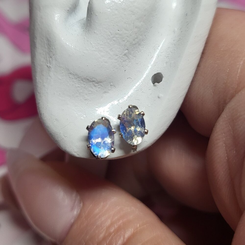 Moonstone Solitaire Sterling Silver Stud Earrings - image 2